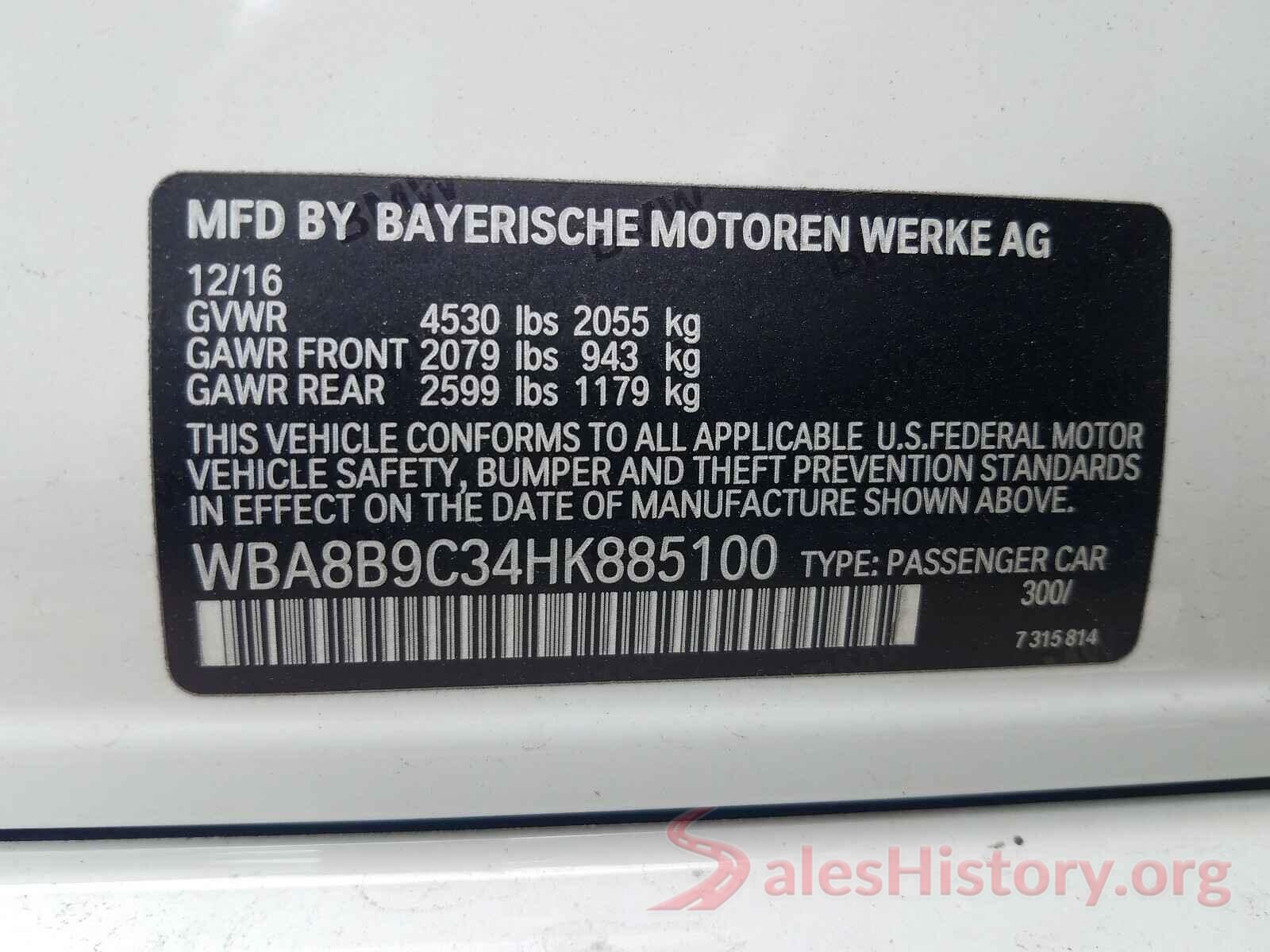 WBA8B9C34HK885100 2017 BMW 3 SERIES