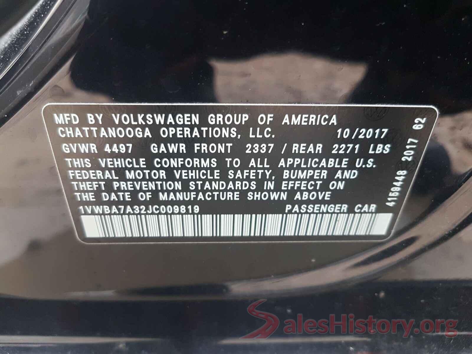 1VWBA7A32JC009819 2018 VOLKSWAGEN PASSAT