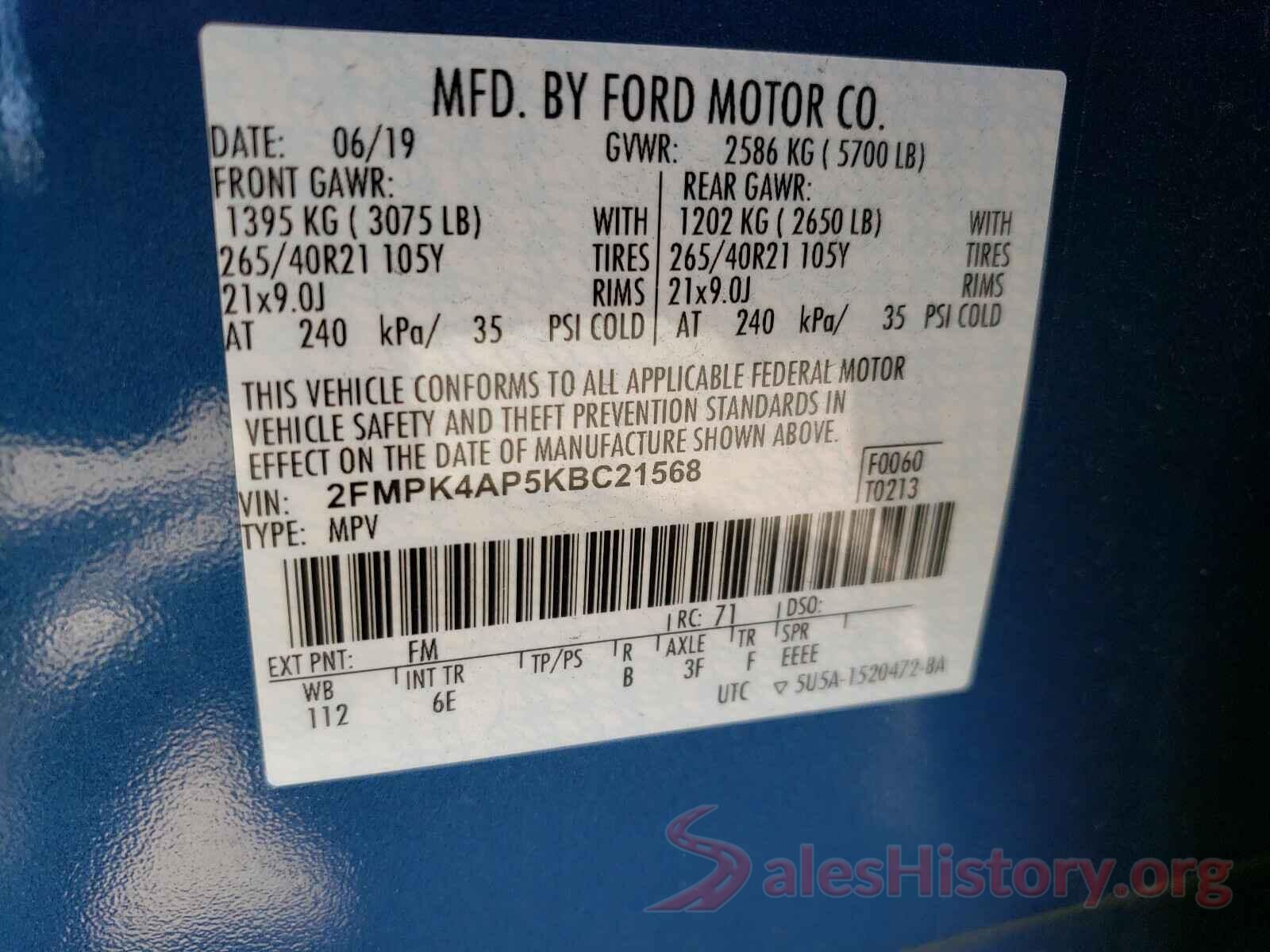 2FMPK4AP5KBC21568 2019 FORD EDGE