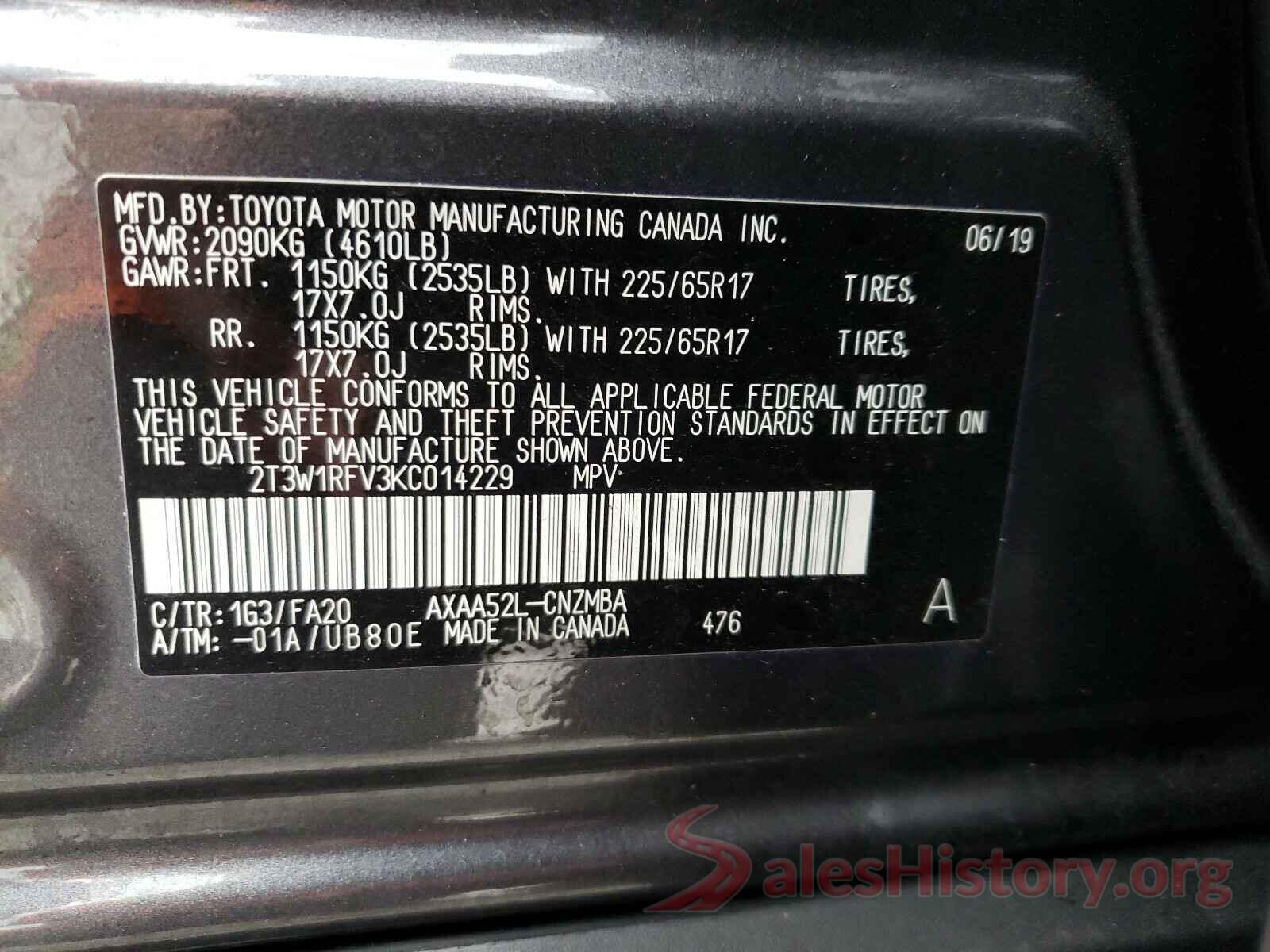 2T3W1RFV3KC014229 2019 TOYOTA RAV4