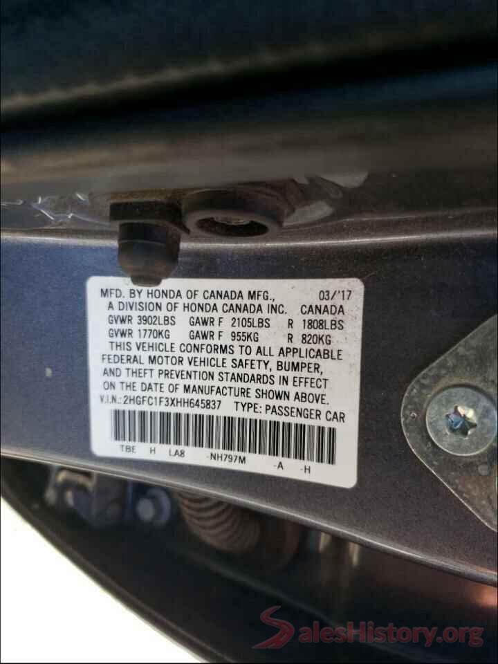 2HGFC1F3XHH645837 2017 HONDA CIVIC