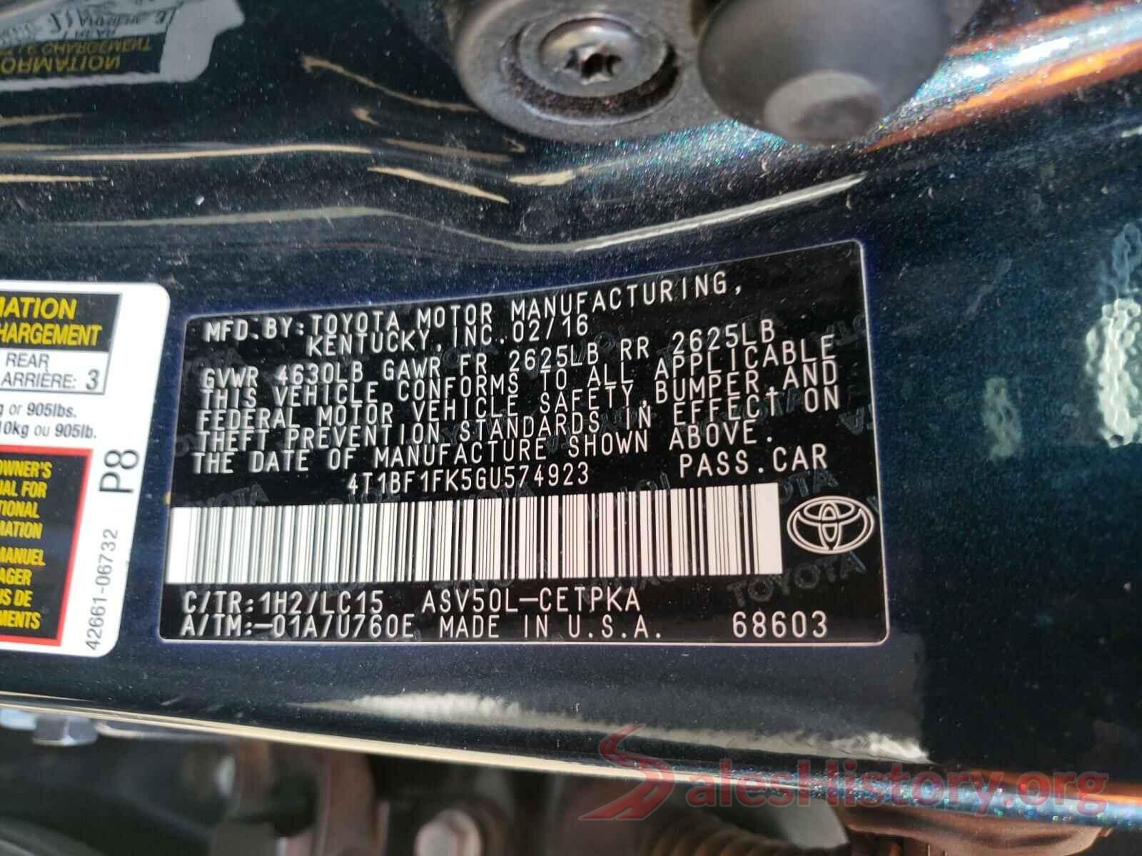 4T1BF1FK5GU574923 2016 TOYOTA CAMRY