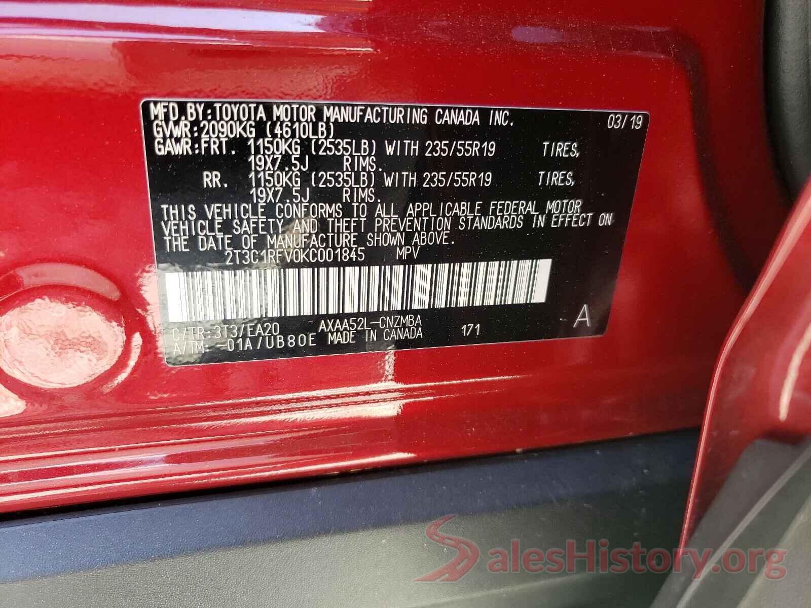 2T3C1RFV0KC001845 2019 TOYOTA RAV4