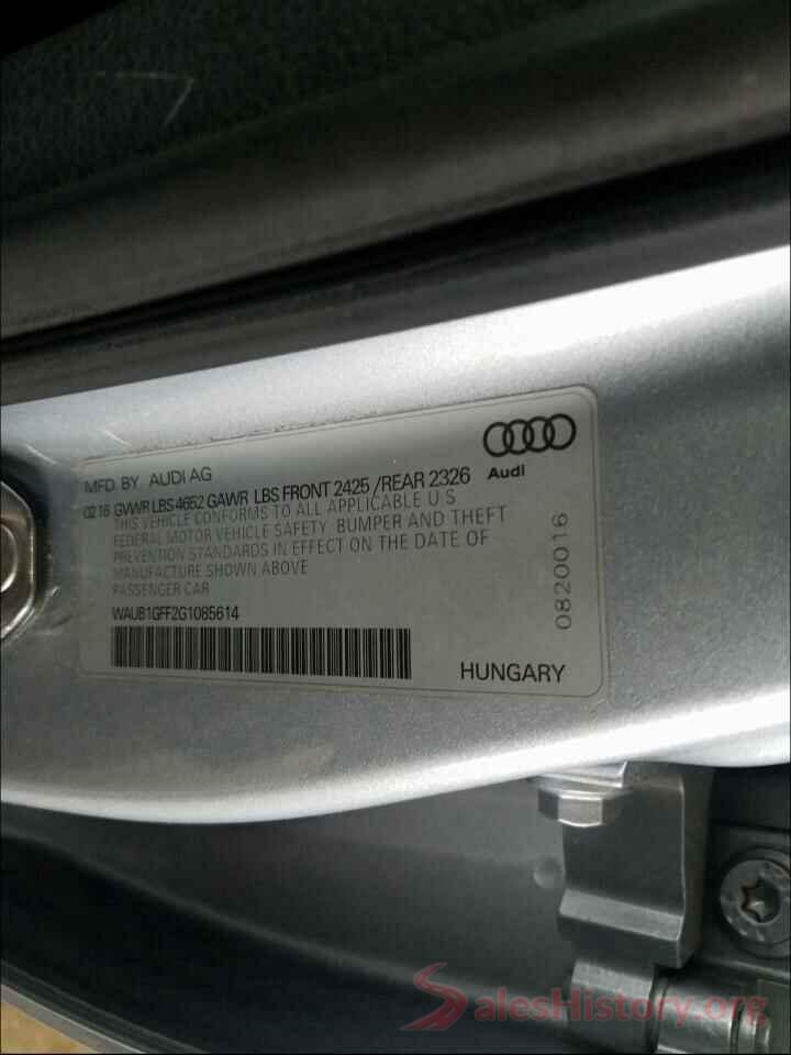 WAUB1GFF2G1085614 2016 AUDI S3