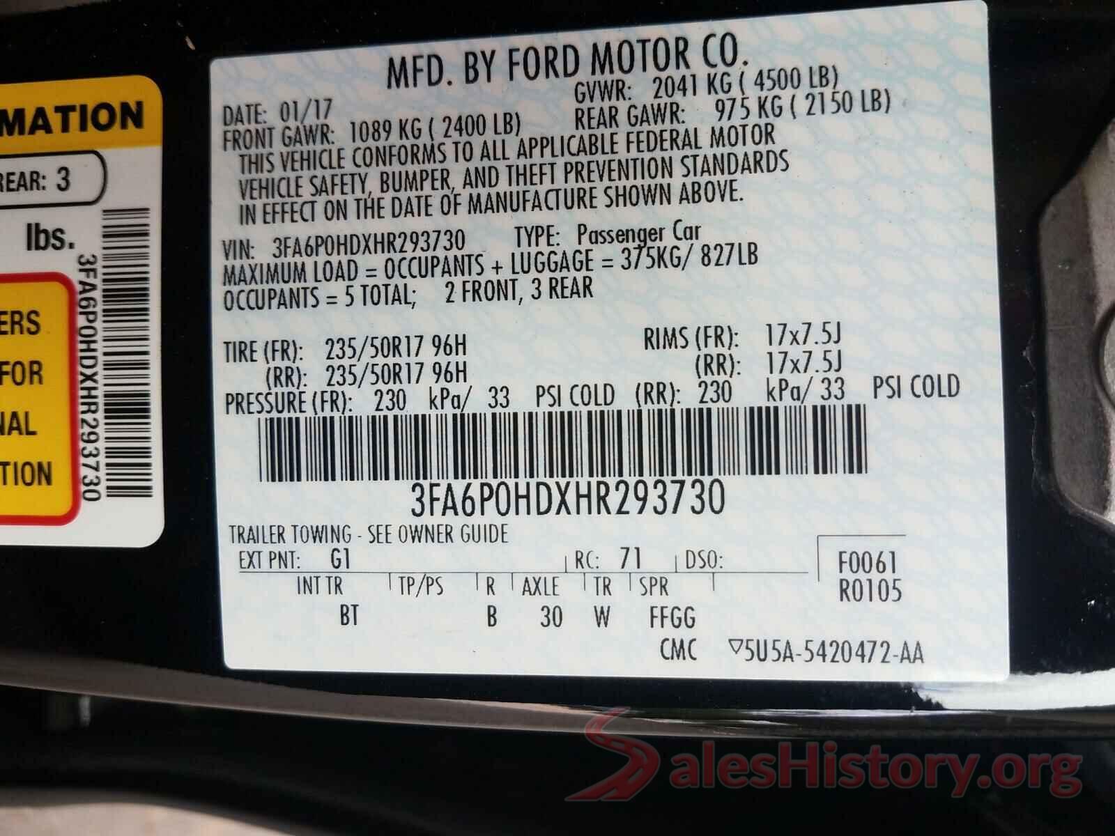 3FA6P0HDXHR293730 2017 FORD FUSION