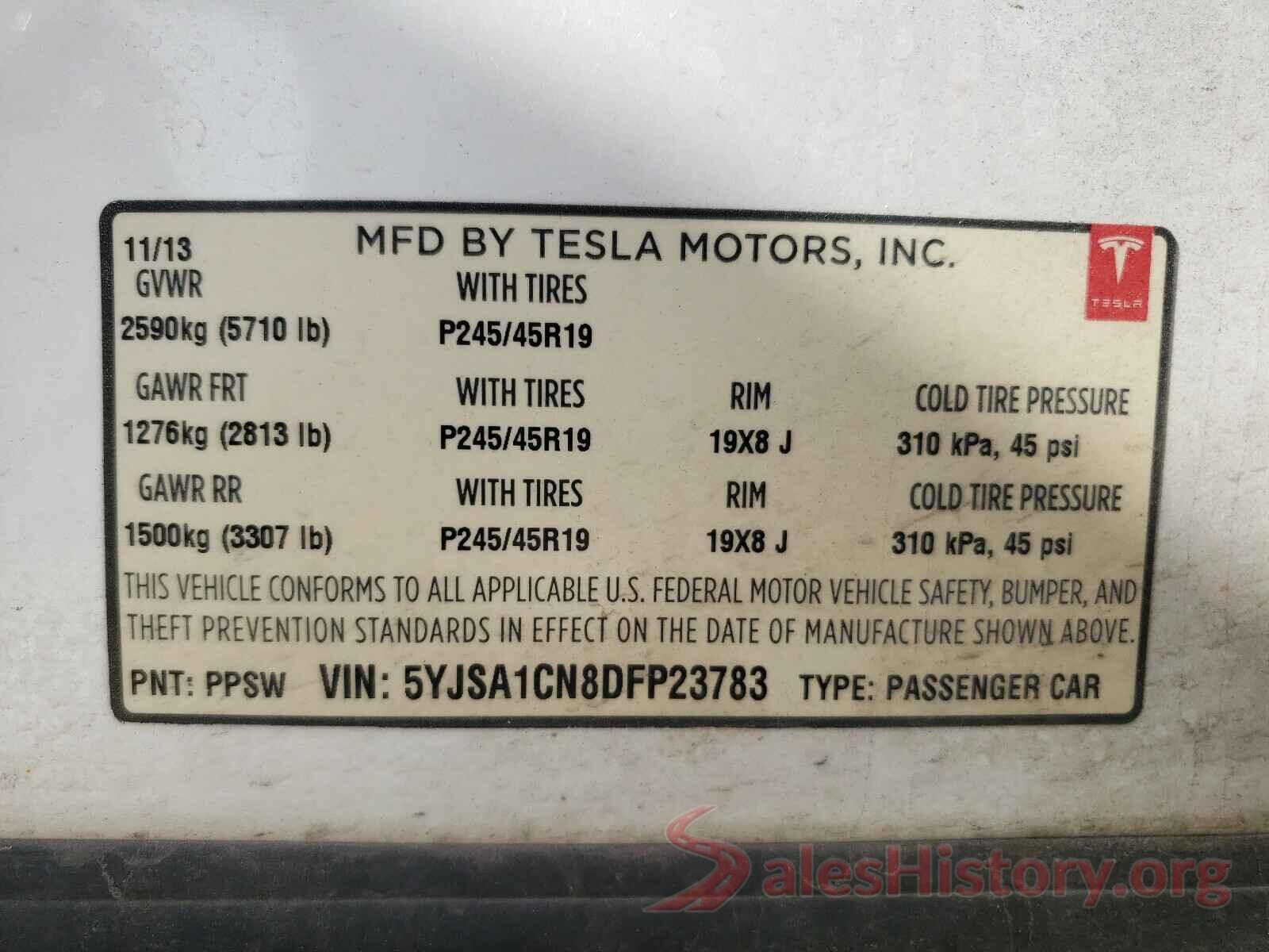 5YJSA1CN8DFP23783 2013 TESLA MODEL S