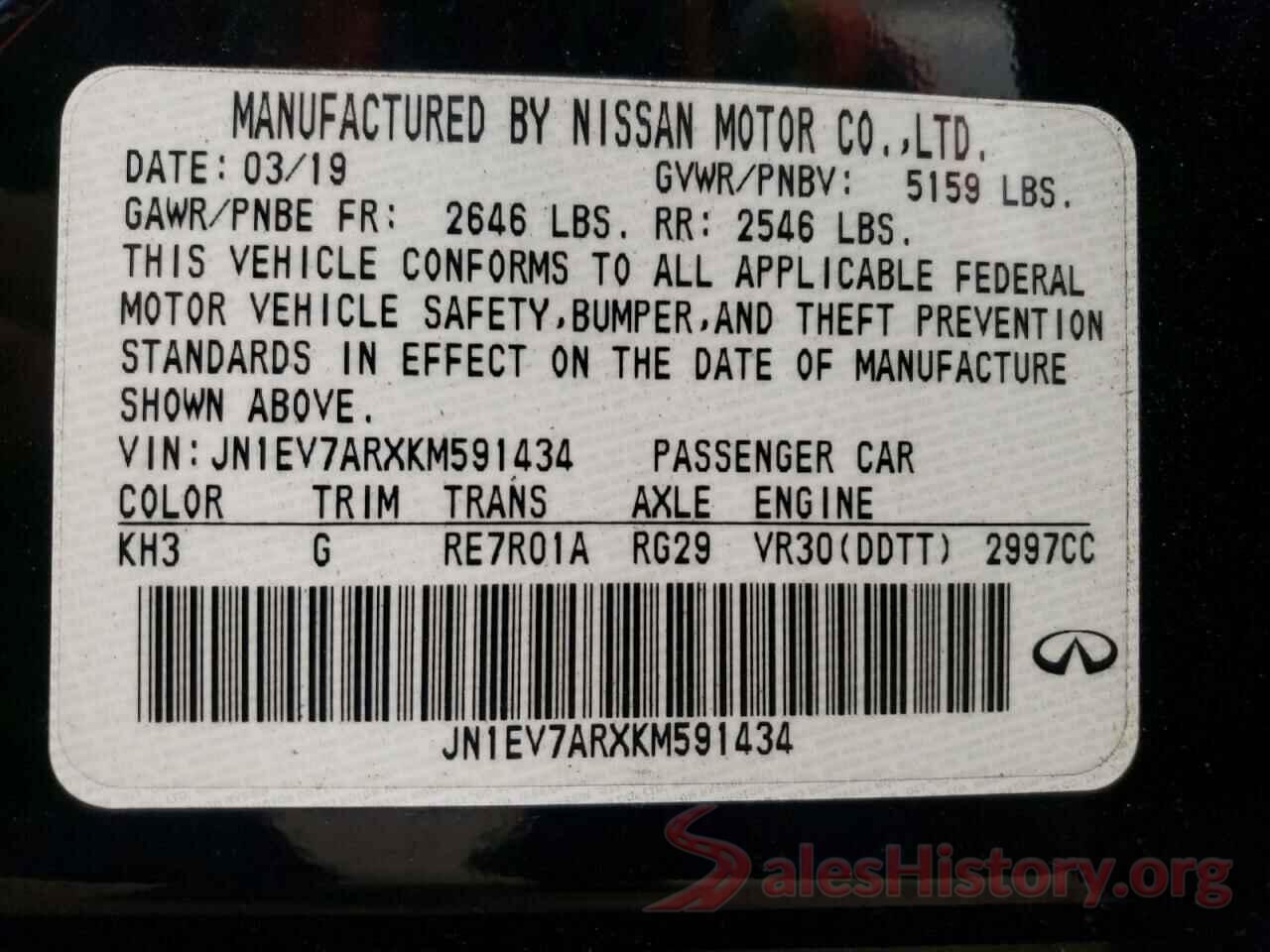 JN1EV7ARXKM591434 2019 INFINITI Q50