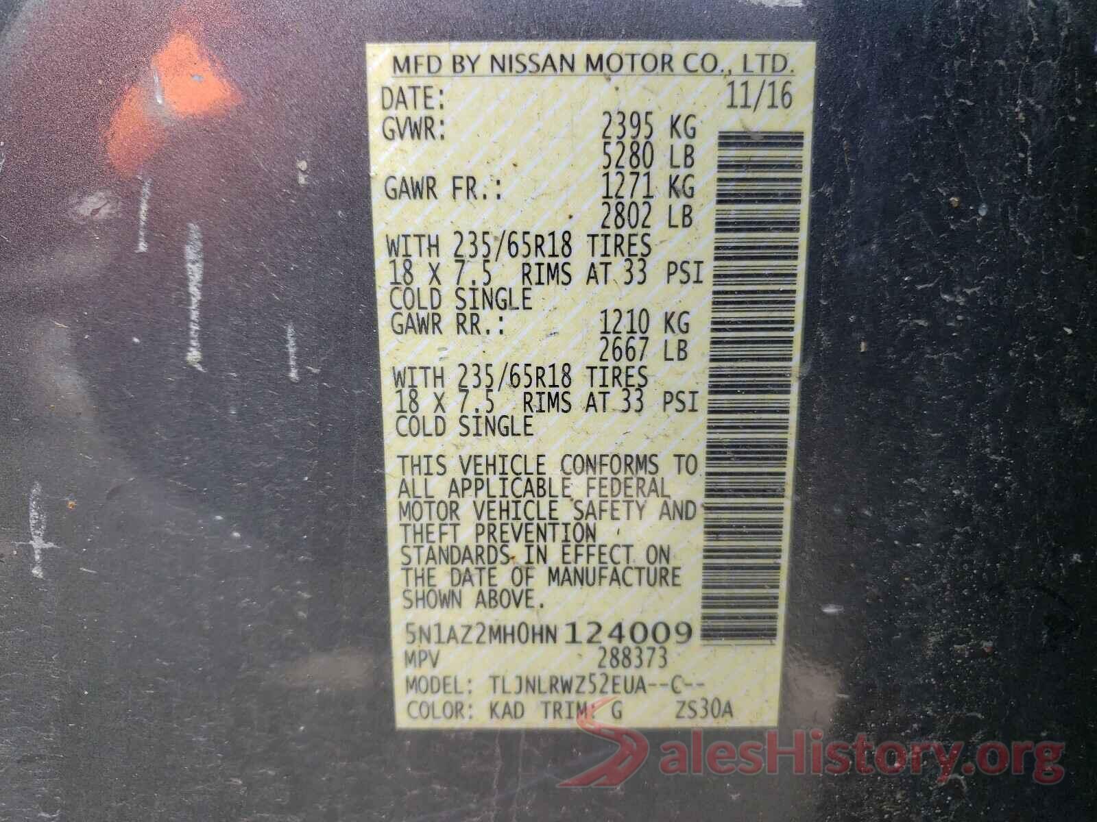 5N1AZ2MH0HN124009 2017 NISSAN MURANO