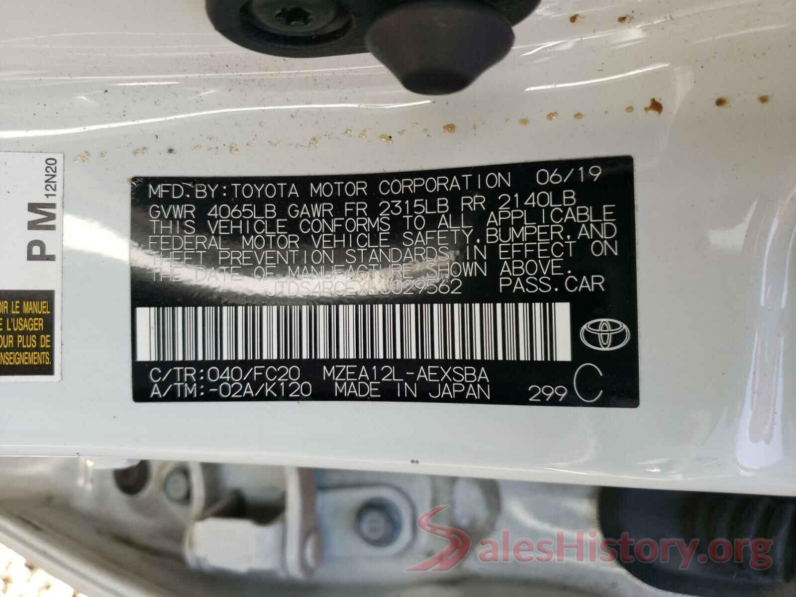 JTDS4RCEXLJ029562 2020 TOYOTA COROLLA