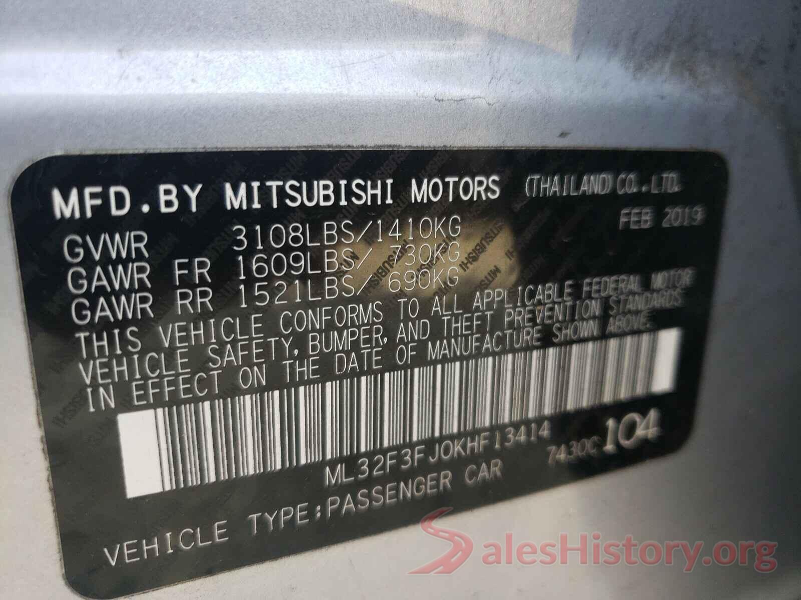 ML32F3FJ0KHF13414 2019 MITSUBISHI MIRAGE