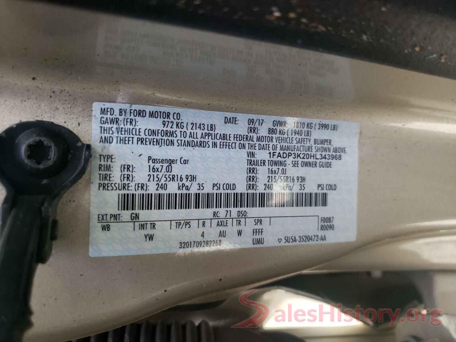 1FADP3K20HL343968 2017 FORD FOCUS