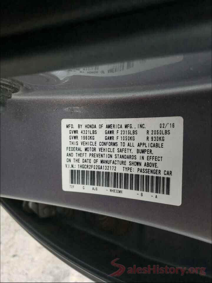 1HGCR2F02GA132172 2016 HONDA ACCORD