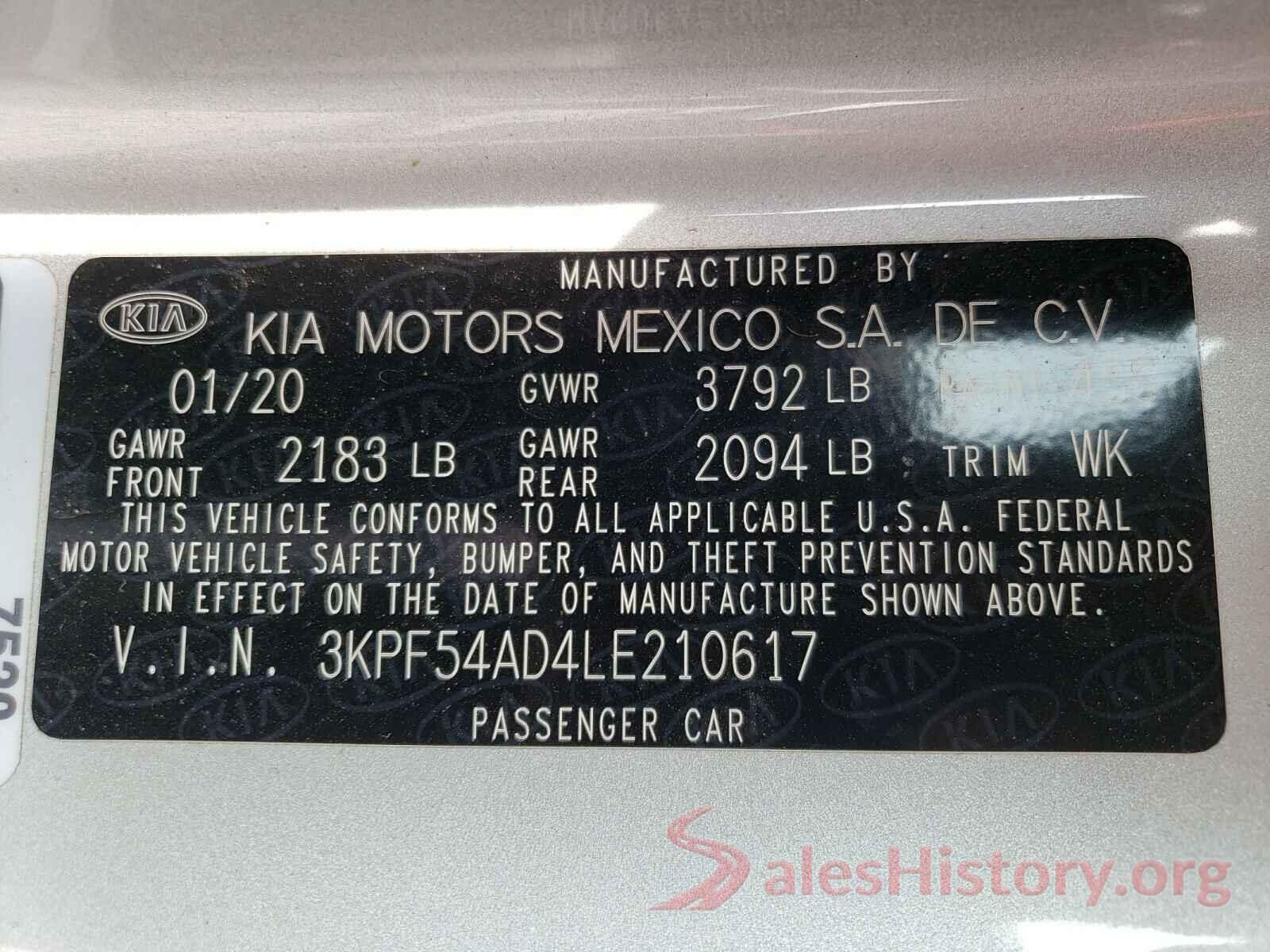 3KPF54AD4LE210617 2020 KIA FORTE