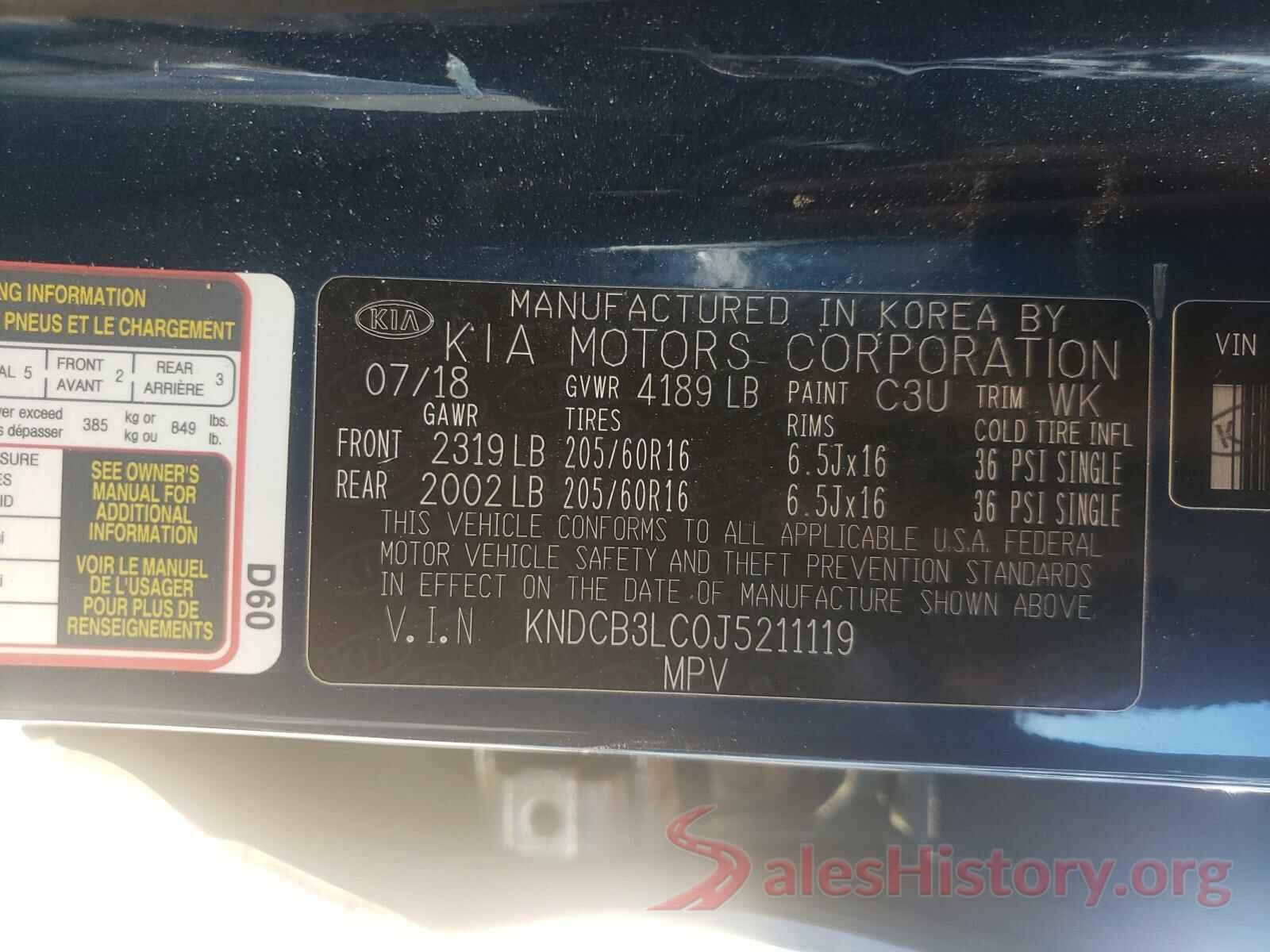 KNDCB3LC0J5211119 2018 KIA NIRO