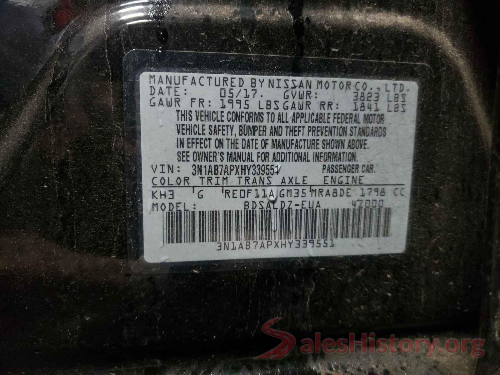 3N1AB7APXHY339551 2017 NISSAN SENTRA