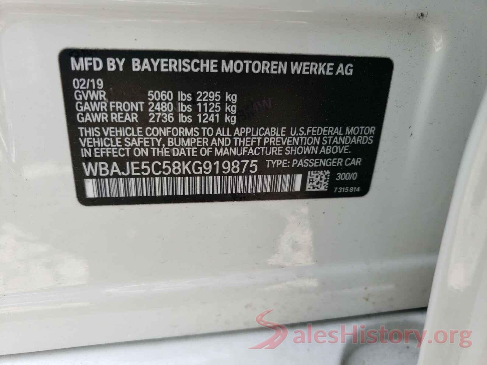 WBAJE5C58KG919875 2019 BMW 5 SERIES