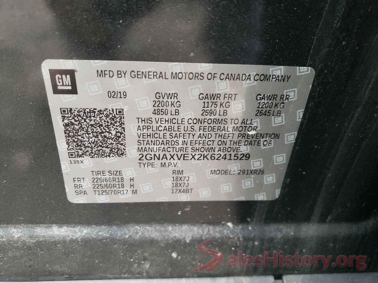 2GNAXVEX2K6241529 2019 CHEVROLET EQUINOX