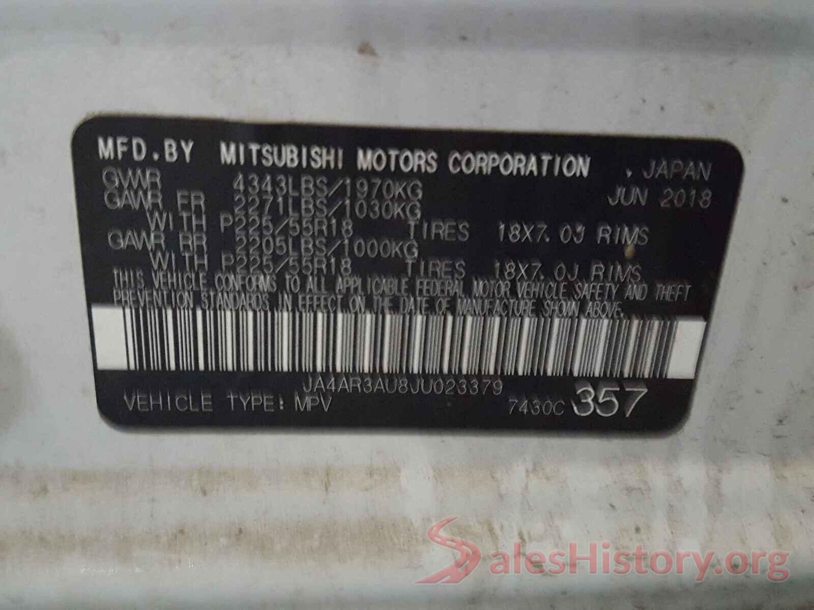 JA4AR3AU8JU023379 2018 MITSUBISHI OUTLANDER