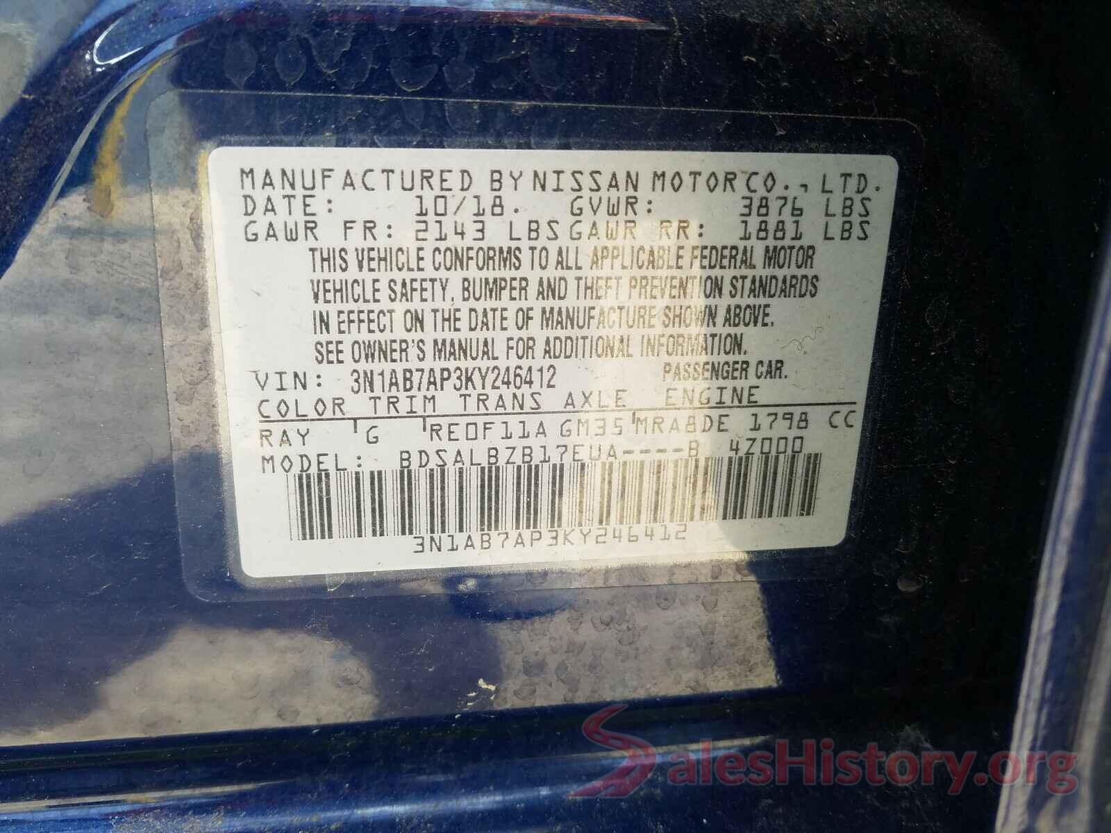 3N1AB7AP3KY246412 2019 NISSAN SENTRA