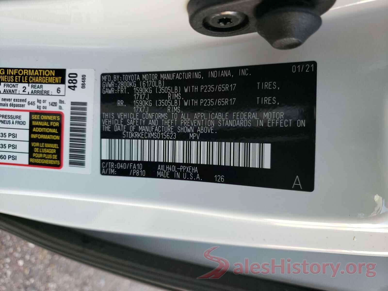 5TDKRKECXMS015623 2021 TOYOTA SIENNA