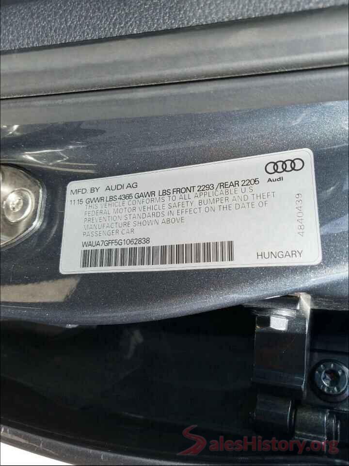 WAUA7GFF5G1062838 2016 AUDI A3