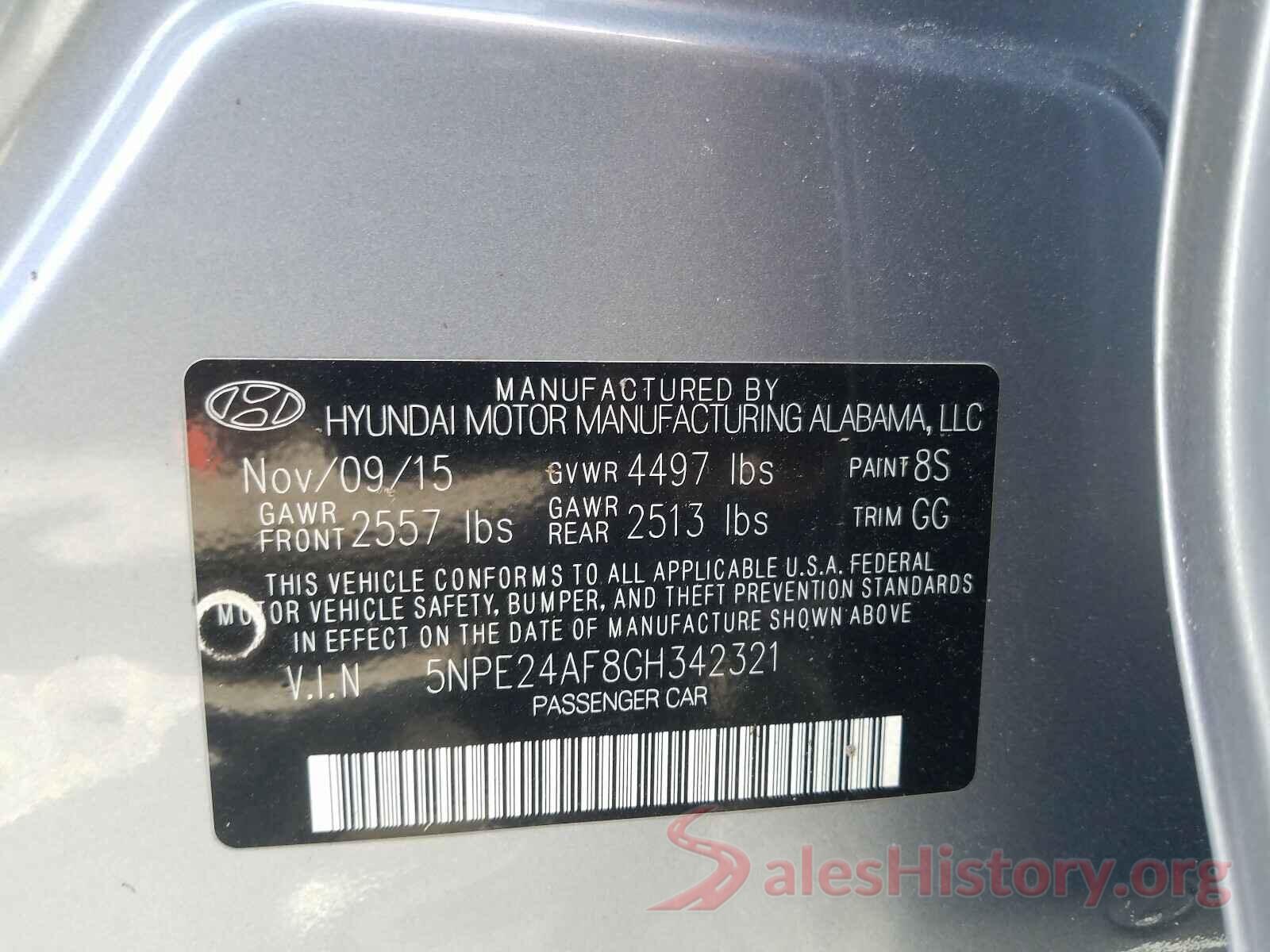 5NPE24AF8GH342321 2016 HYUNDAI SONATA