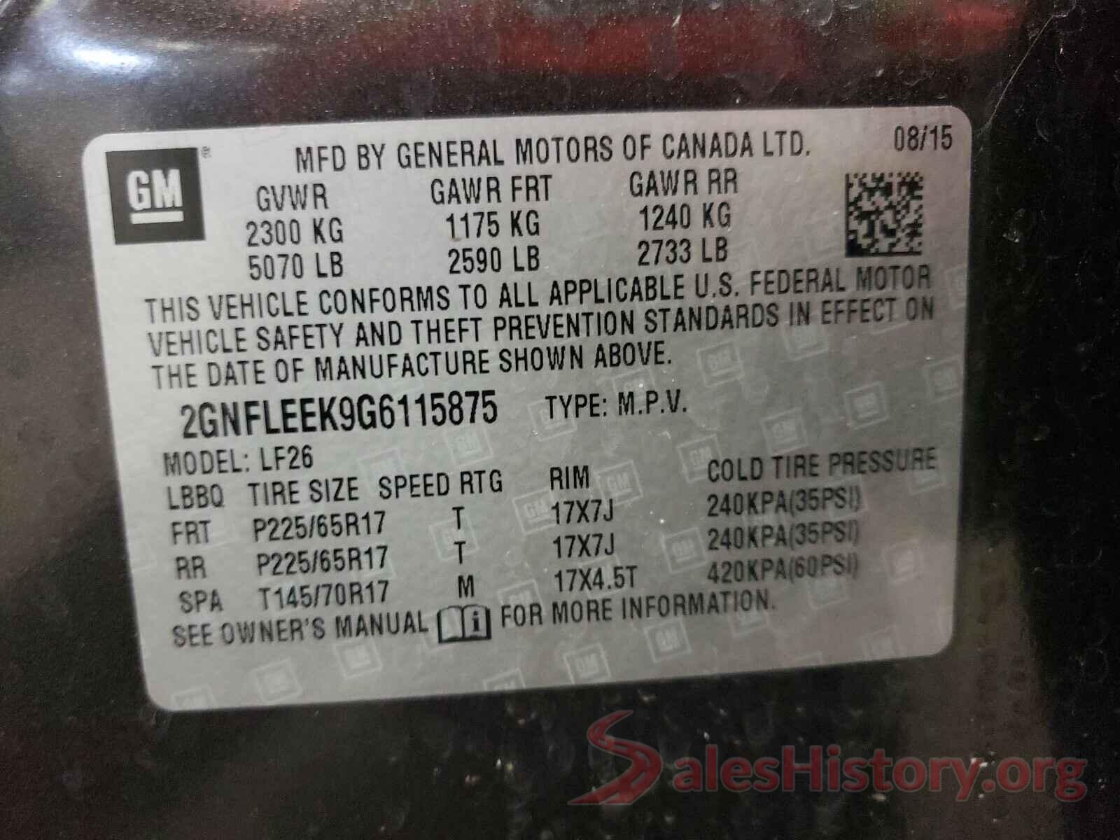 2GNFLEEK9G6115875 2016 CHEVROLET EQUINOX