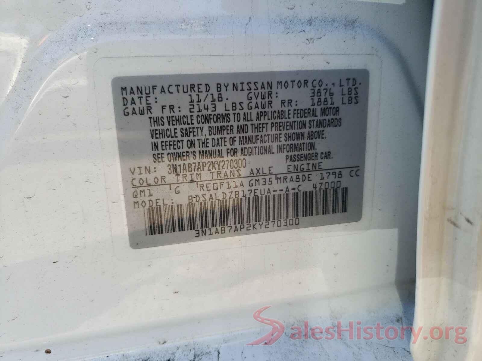 3N1AB7AP2KY270300 2019 NISSAN SENTRA