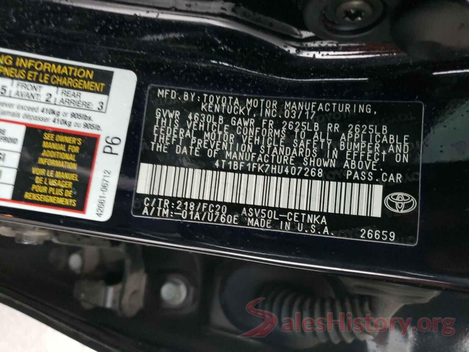 4T1BF1FK7HU407268 2017 TOYOTA CAMRY