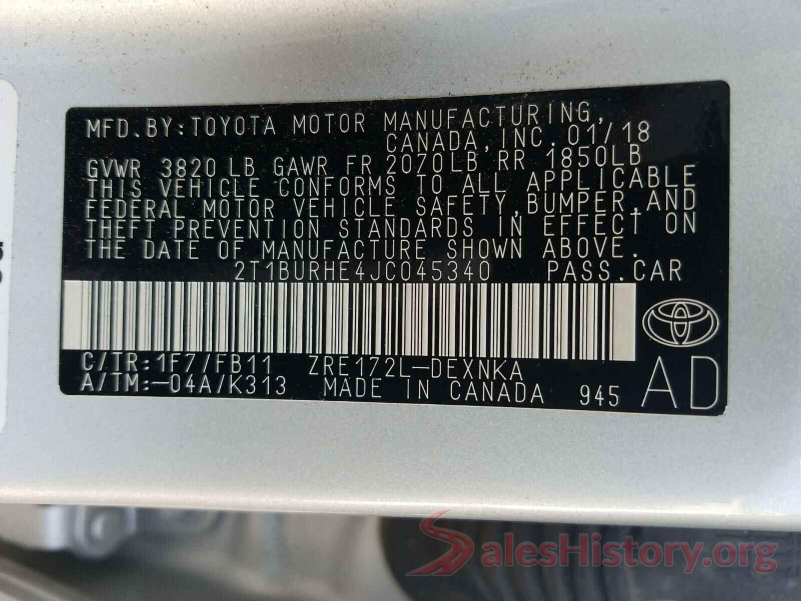 2T1BURHE4JC045340 2018 TOYOTA COROLLA