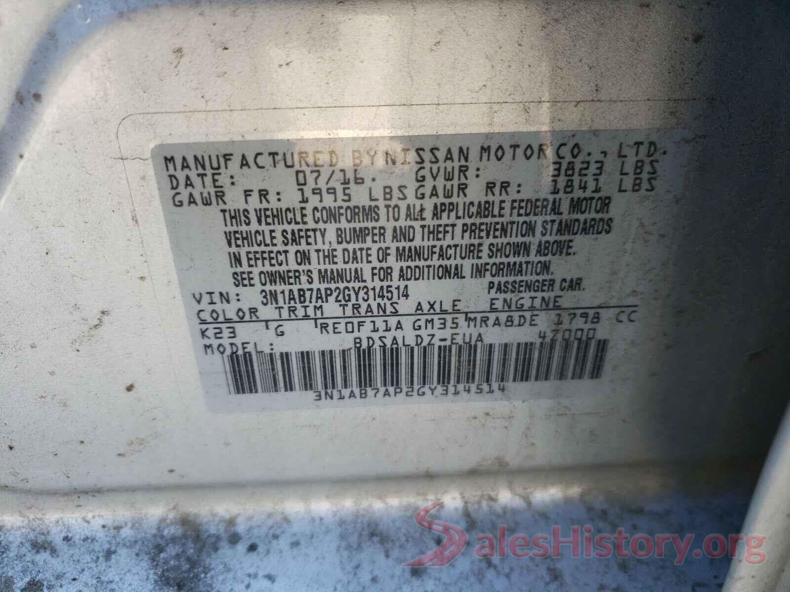 3N1AB7AP2GY314514 2016 NISSAN SENTRA