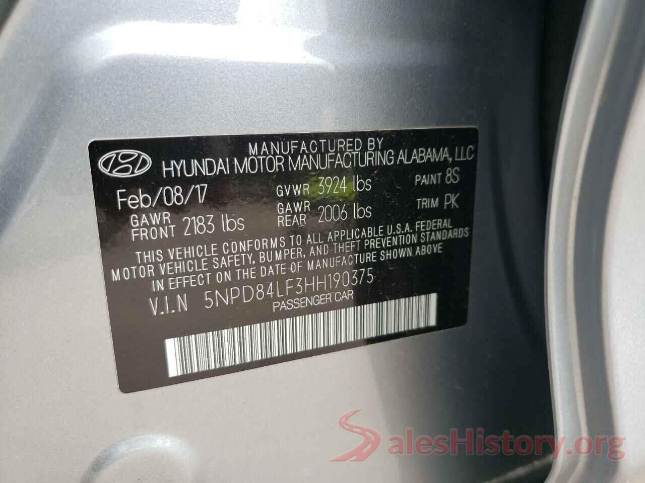 5NPD84LF3HH190375 2017 HYUNDAI ELANTRA