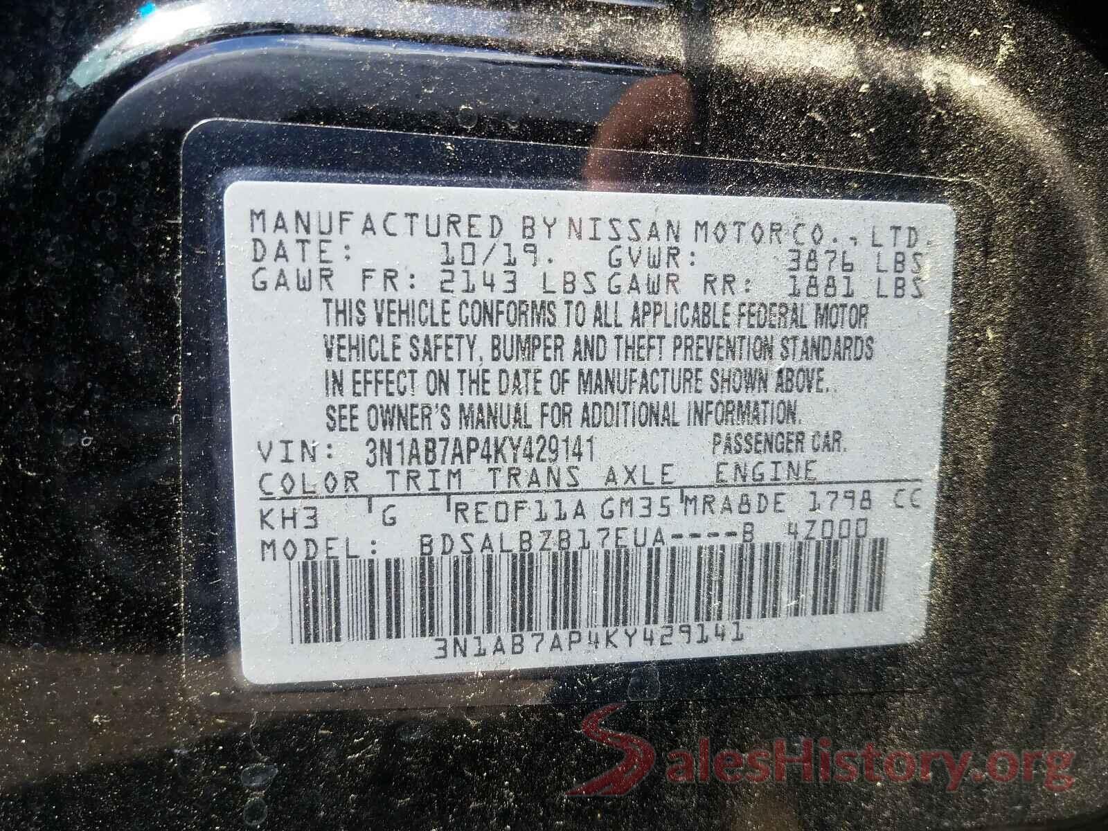 3N1AB7AP4KY429141 2019 NISSAN SENTRA