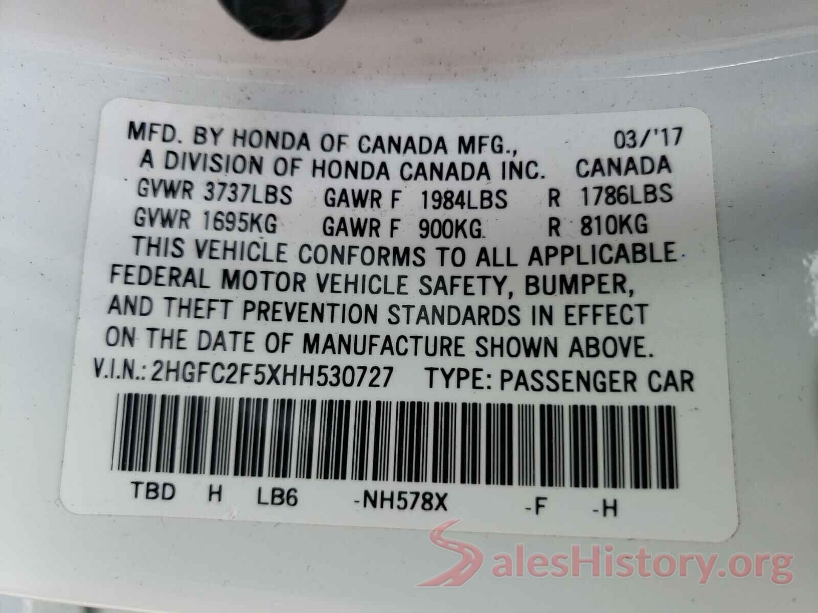 2HGFC2F5XHH530727 2017 HONDA CIVIC