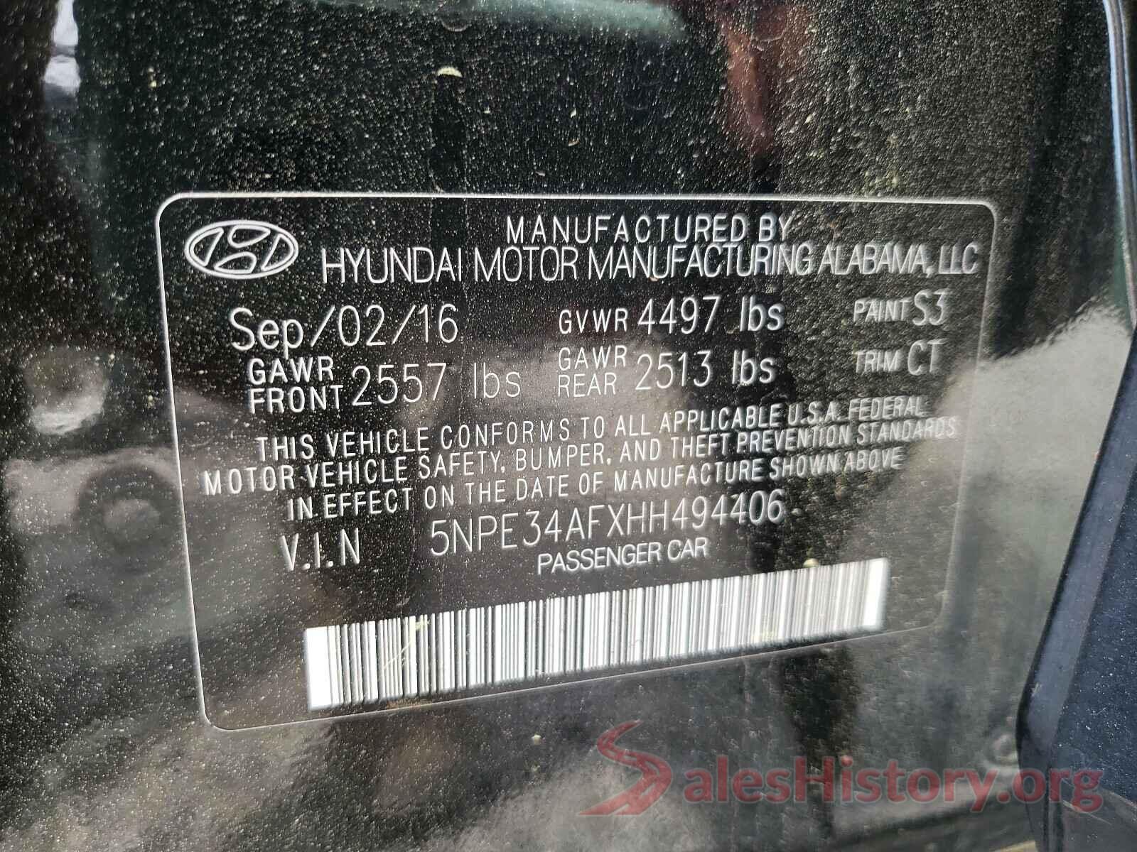 5NPE34AFXHH494406 2017 HYUNDAI SONATA