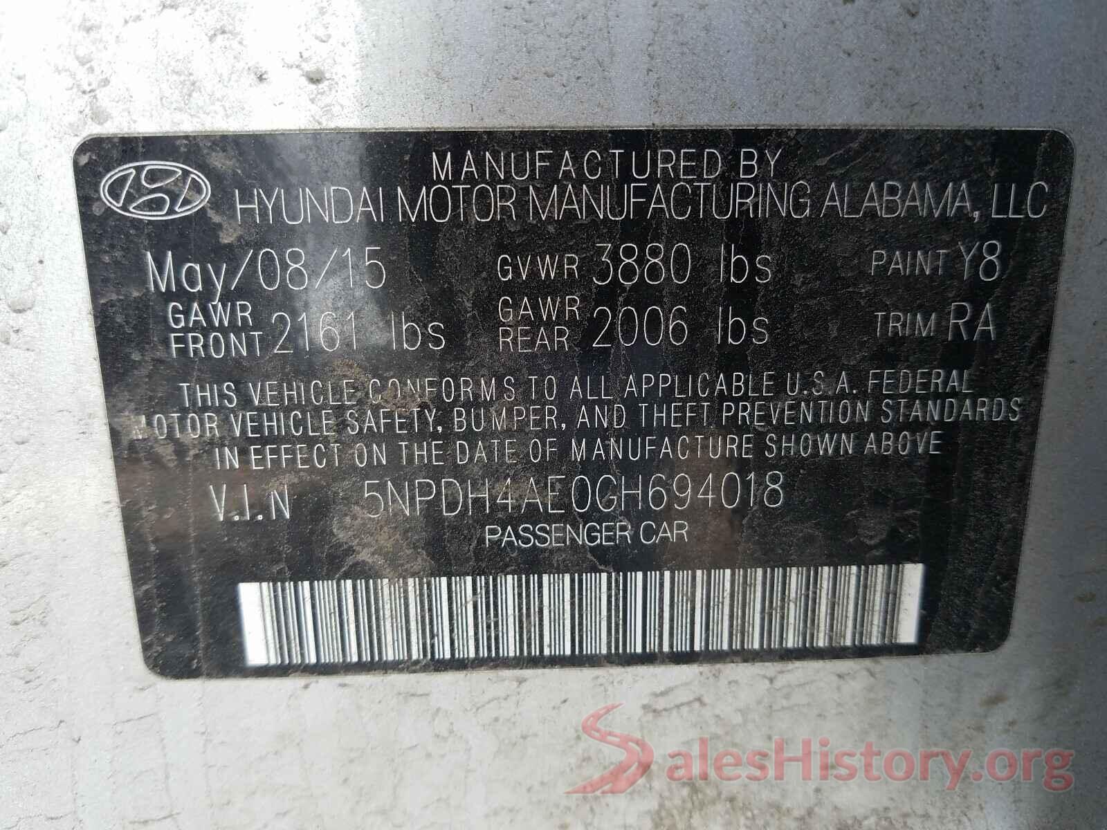 5NPDH4AE0GH694018 2016 HYUNDAI ELANTRA