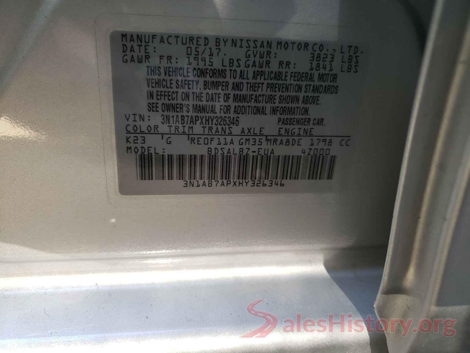 3N1AB7APXHY326346 2017 NISSAN SENTRA