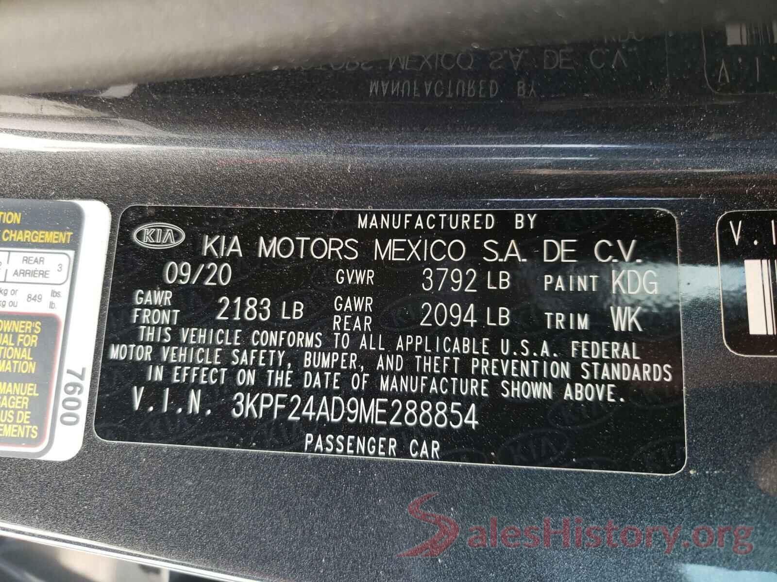 3KPF24AD9ME288854 2021 KIA FORTE