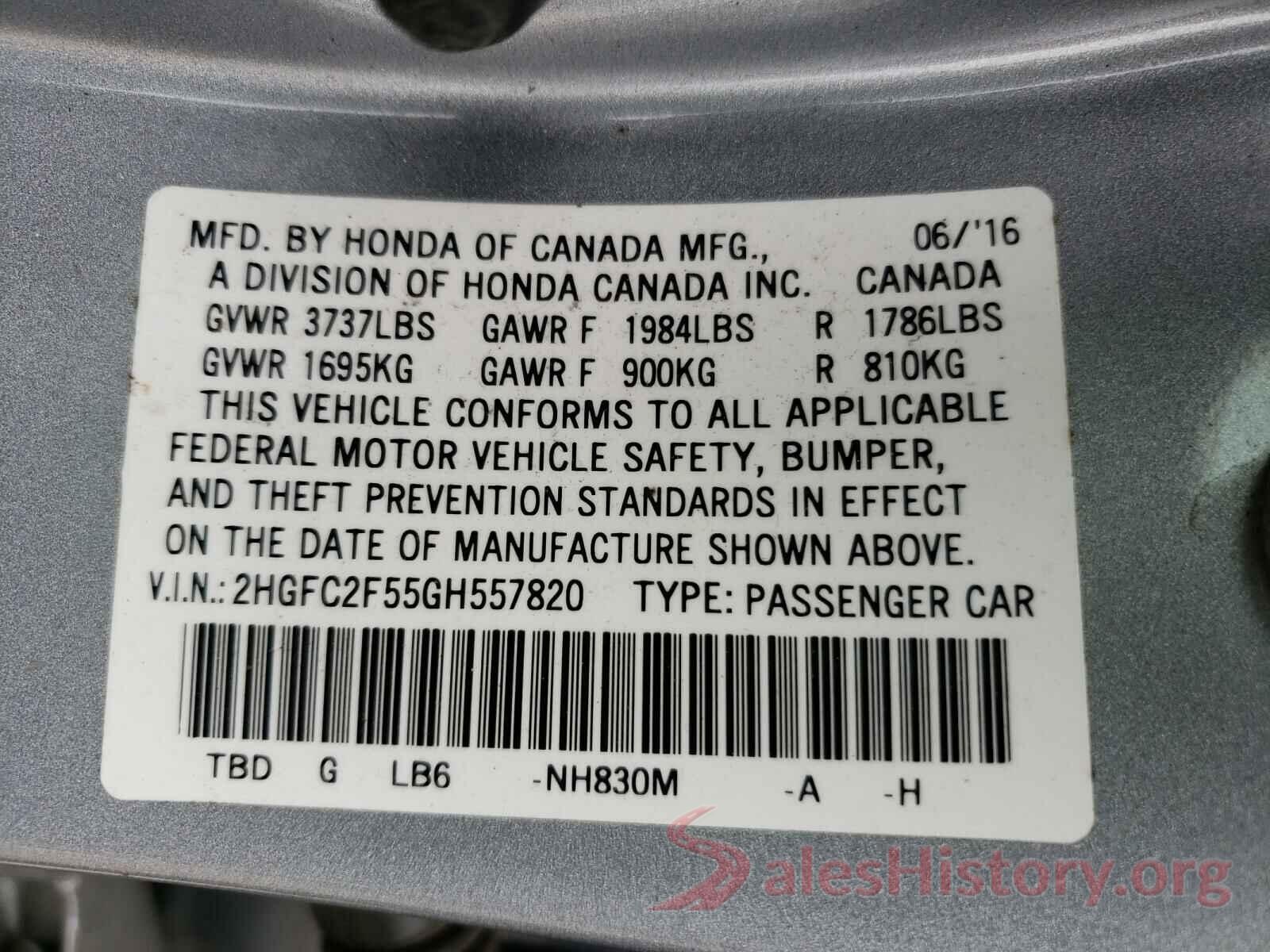 2HGFC2F55GH557820 2016 HONDA CIVIC