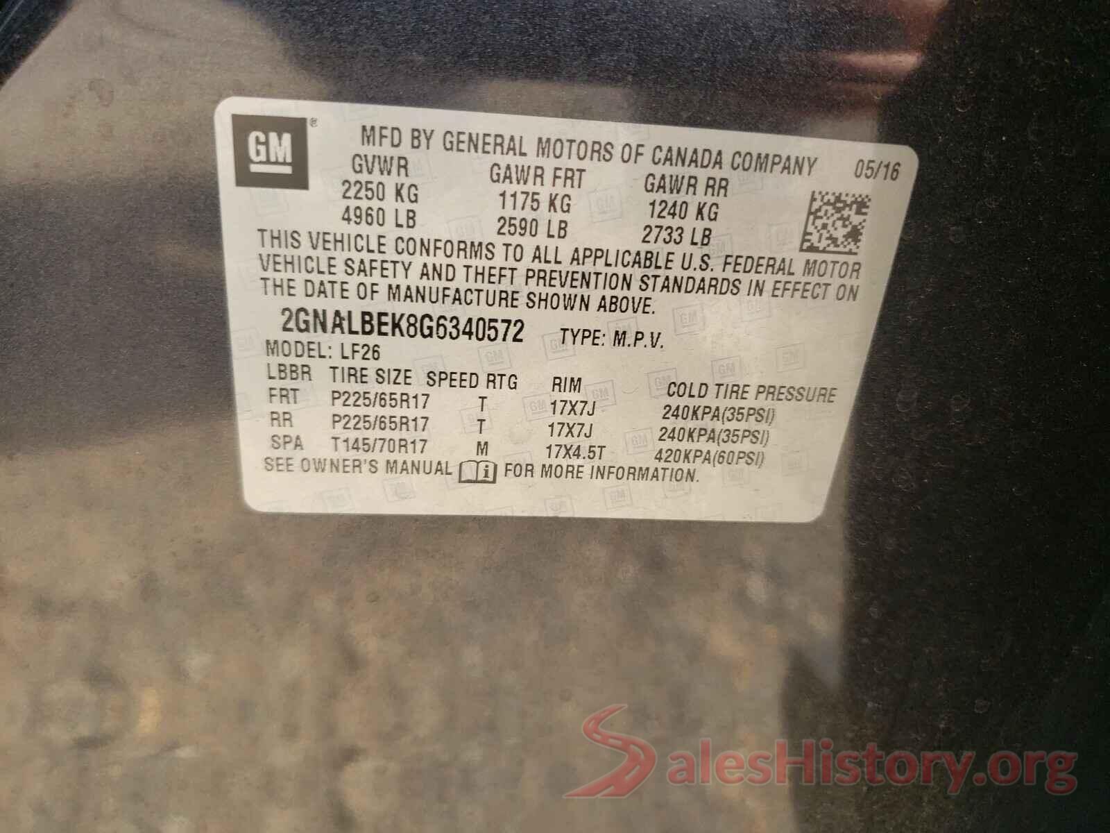 2GNALBEK8G6340572 2016 CHEVROLET EQUINOX