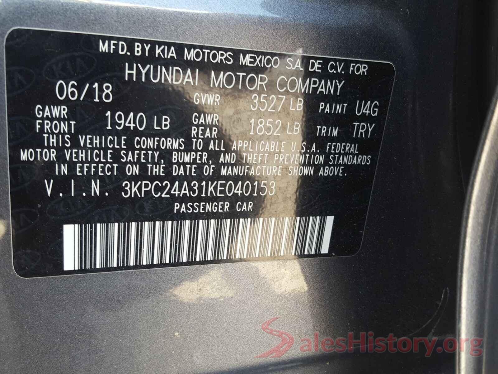 3KPC24A31KE040153 2019 HYUNDAI ACCENT