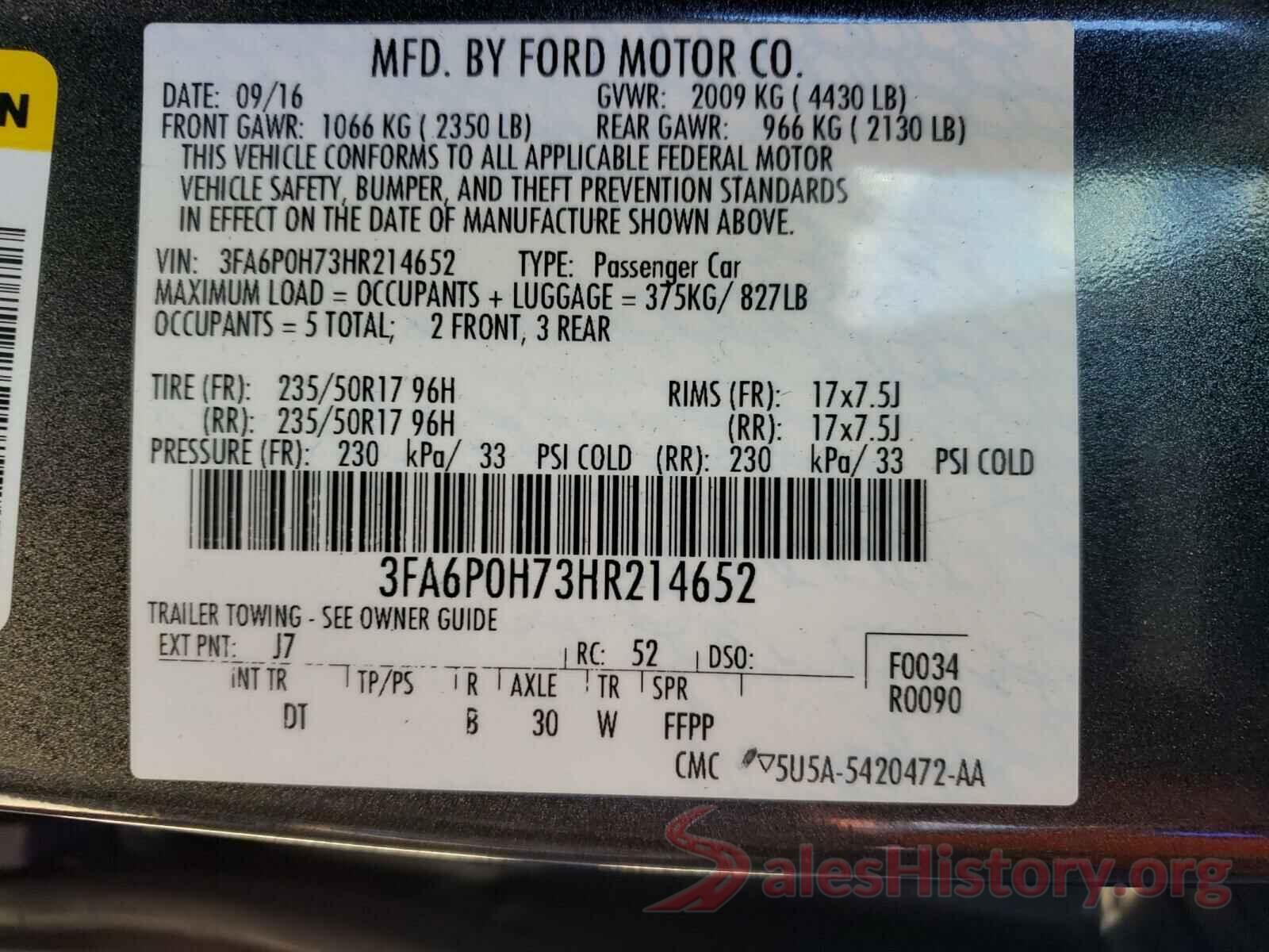 3FA6P0H73HR214652 2017 FORD FUSION