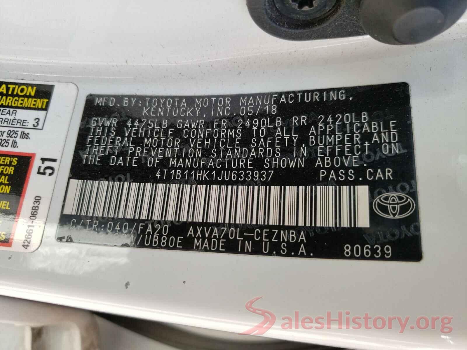 4T1B11HK1JU633937 2018 TOYOTA CAMRY