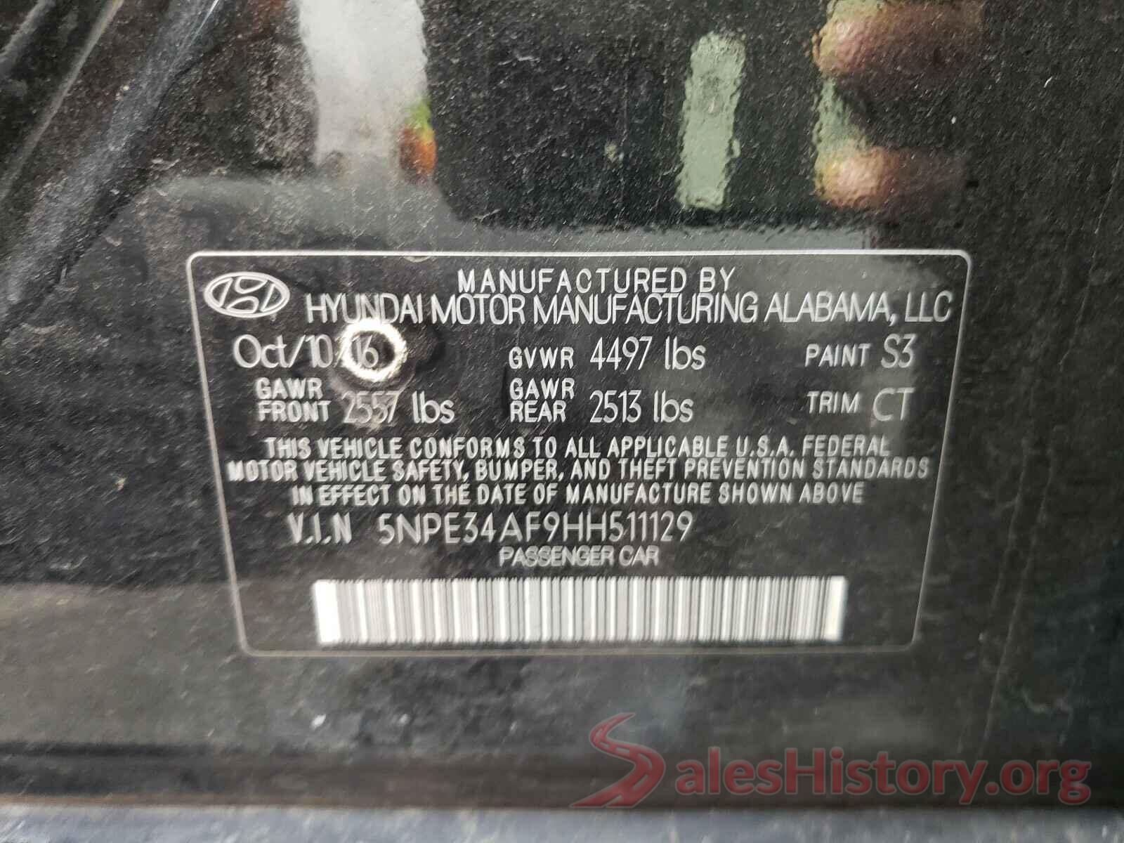 5NPE34AF9HH511129 2017 HYUNDAI SONATA