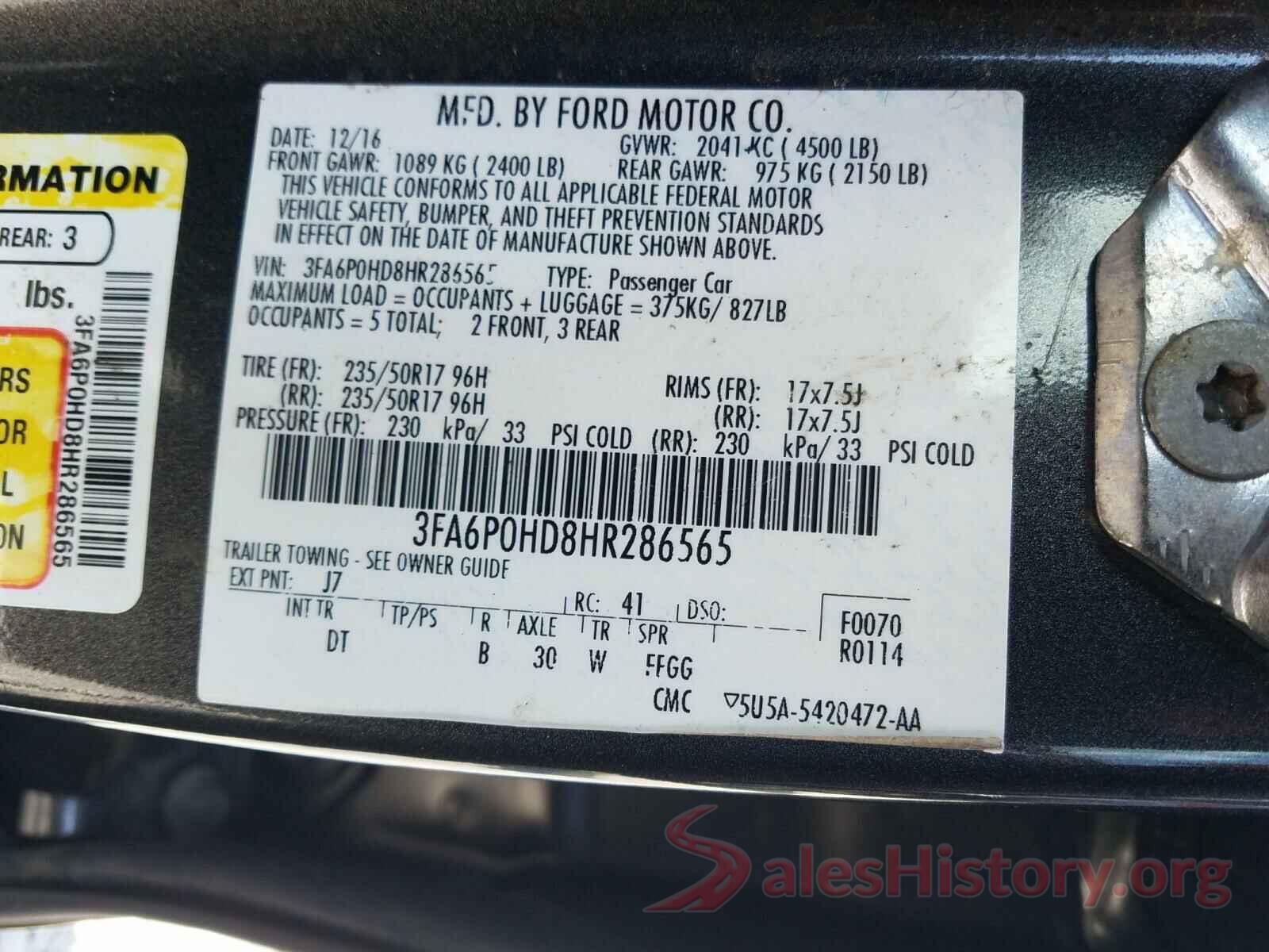 3FA6P0HD8HR286565 2017 FORD FUSION