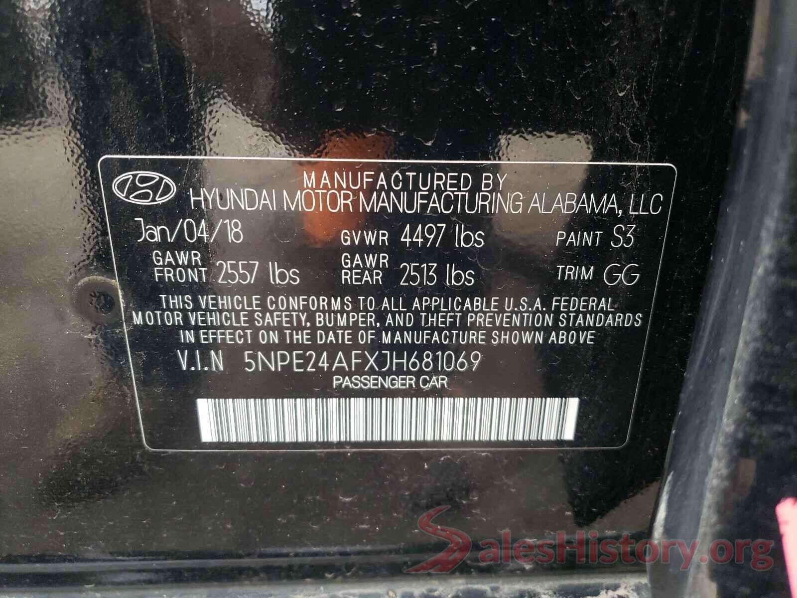 5NPE24AFXJH681069 2018 HYUNDAI SONATA