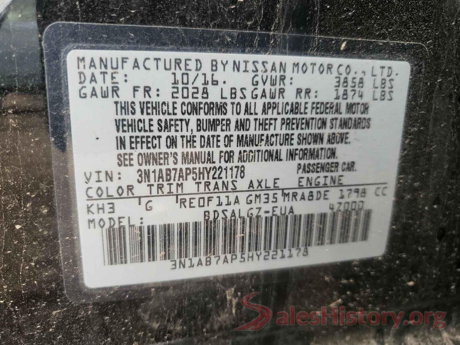 3N1AB7AP5HY221178 2017 NISSAN SENTRA