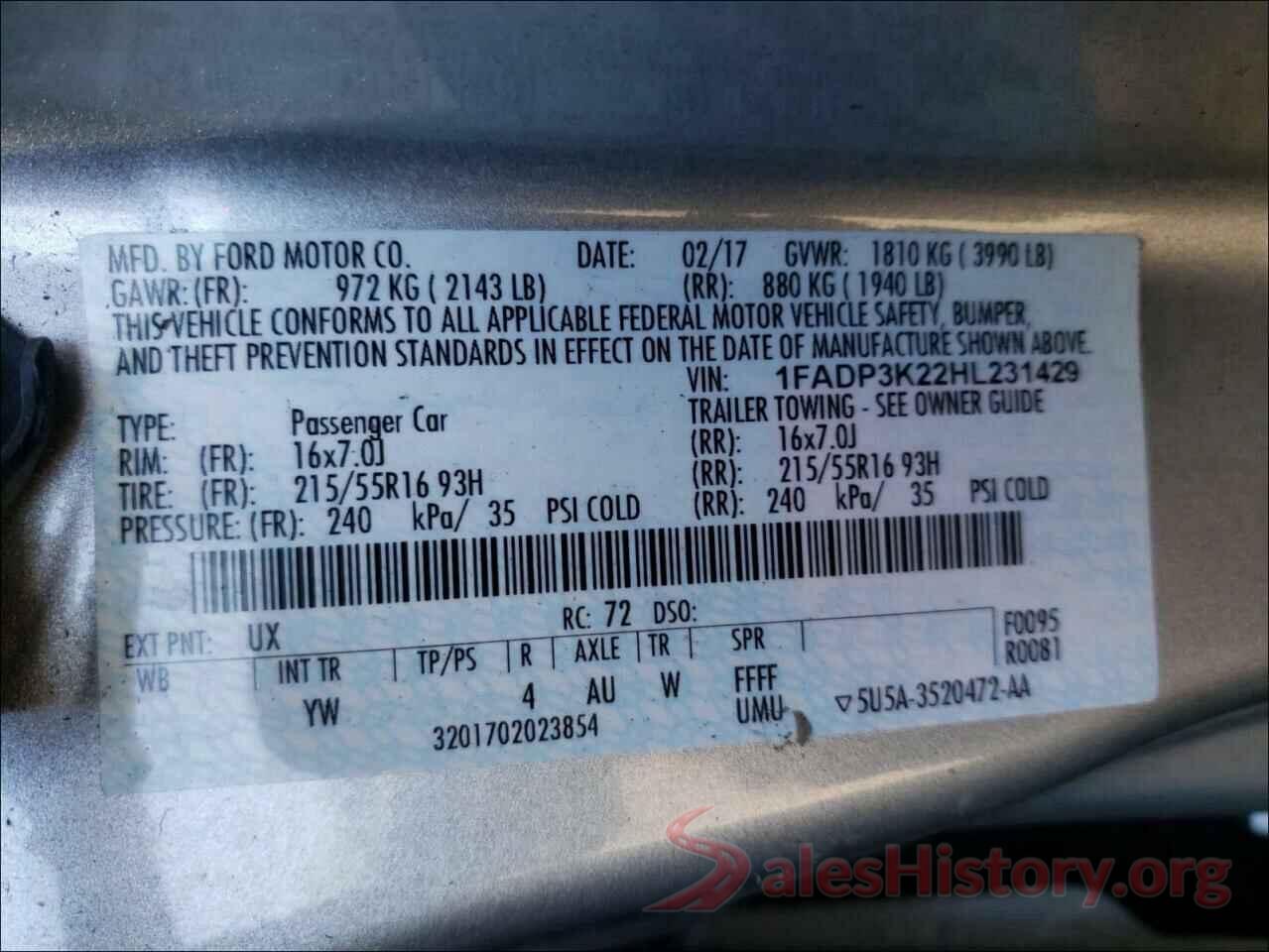 1FADP3K22HL231429 2017 FORD FOCUS