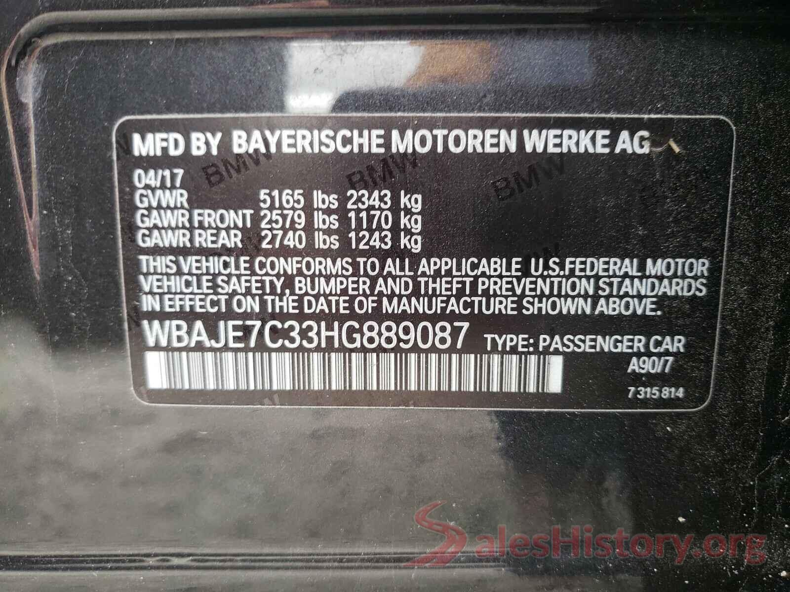 WBAJE7C33HG889087 2017 BMW 5 SERIES