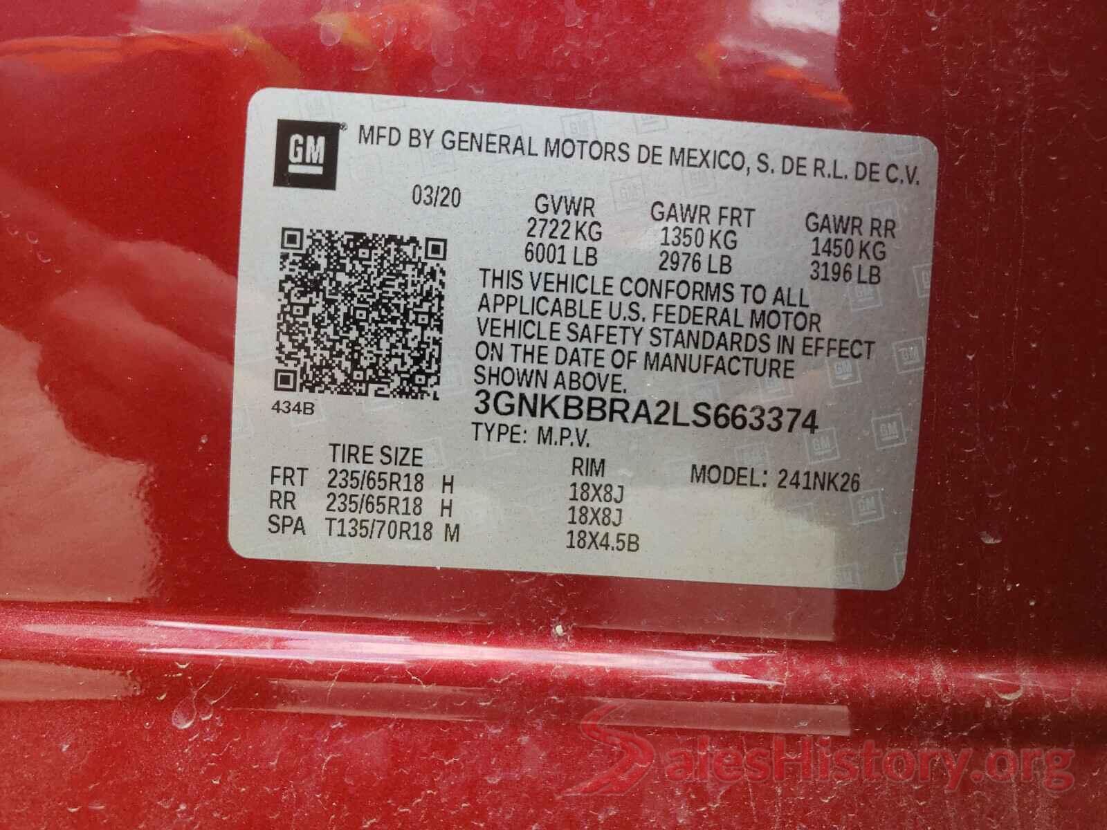 3GNKBBRA2LS663374 2020 CHEVROLET BLAZER